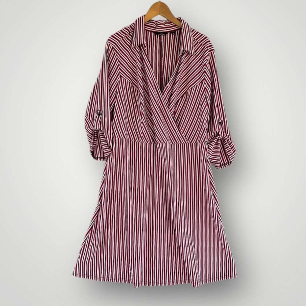 Mlle Gabrielle Red and White Striped Shirt Dress